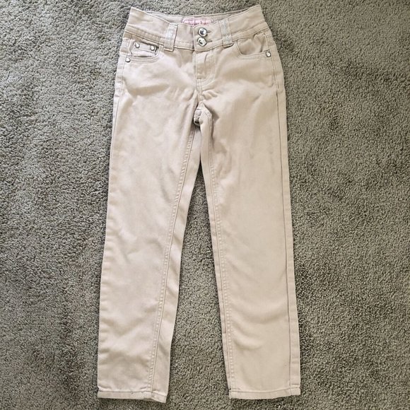 Lulu Luv Girls School Uniform Skinny Cut Pants Khaki Size 8 - Picture 1 of 12
